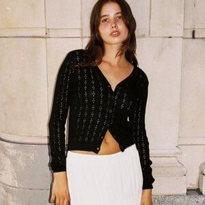 Brandy Melville eyelet navy button cardigan